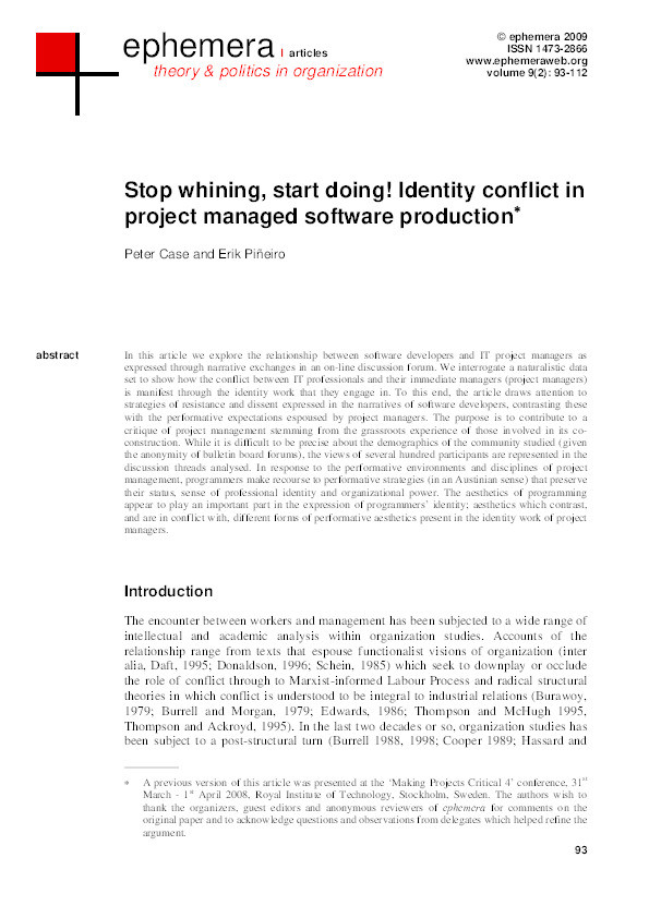 Stop whining, start doing! Identity conflict in project managed software environments Thumbnail