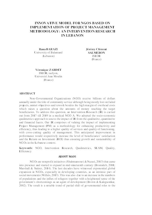 Innovative model for NGOs based on implementation of project management methodology: An intervention research in Lebanon Thumbnail