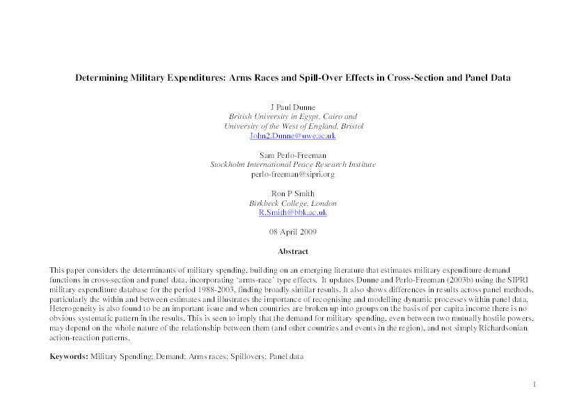 Determining military expenditures: Arms races and spill-over effects in cross-section and panel data Thumbnail