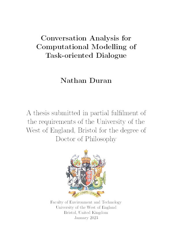 Conversation analysis for computational modelling of task-oriented dialogue Thumbnail