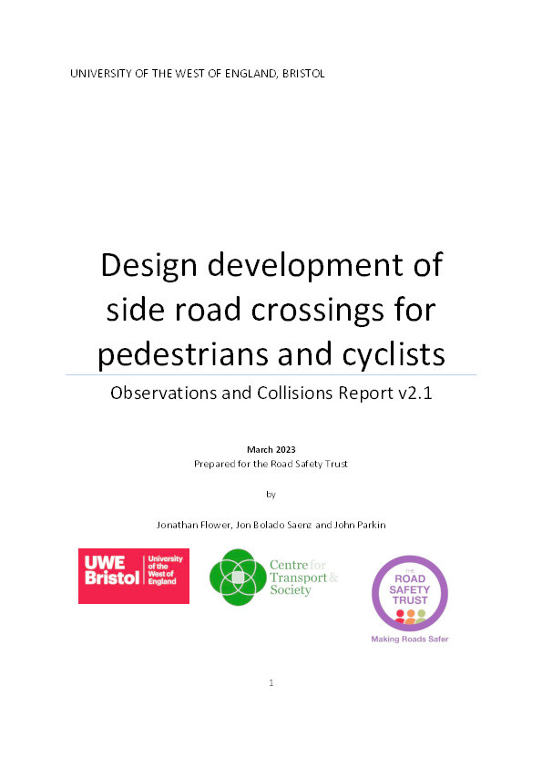 UWE Priority side road study observation and collisions Thumbnail