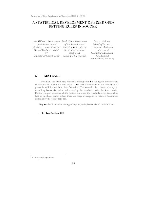 A statistical development of fixed odds betting rules in soccer Thumbnail