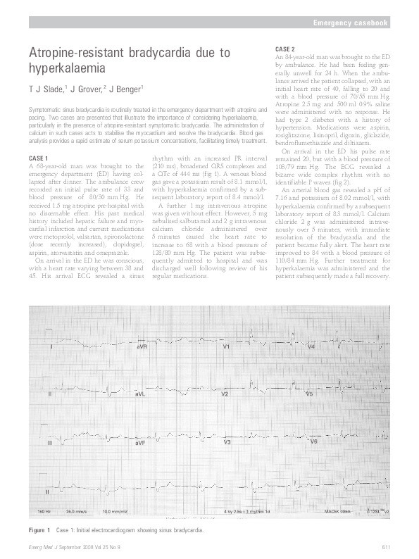 Atropine-resistant bradycardia due to hyperkalaemia Thumbnail