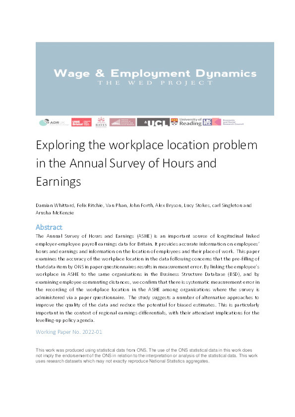 Exploring the workplace location problem in the Annual Survey of Hours and Earnings Thumbnail