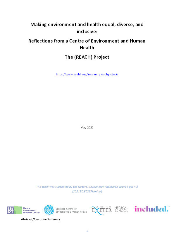 Making environmental and health equal, diverse, and inclusive: Reflections from a Centre of Environment and Human Health (REACH) Thumbnail