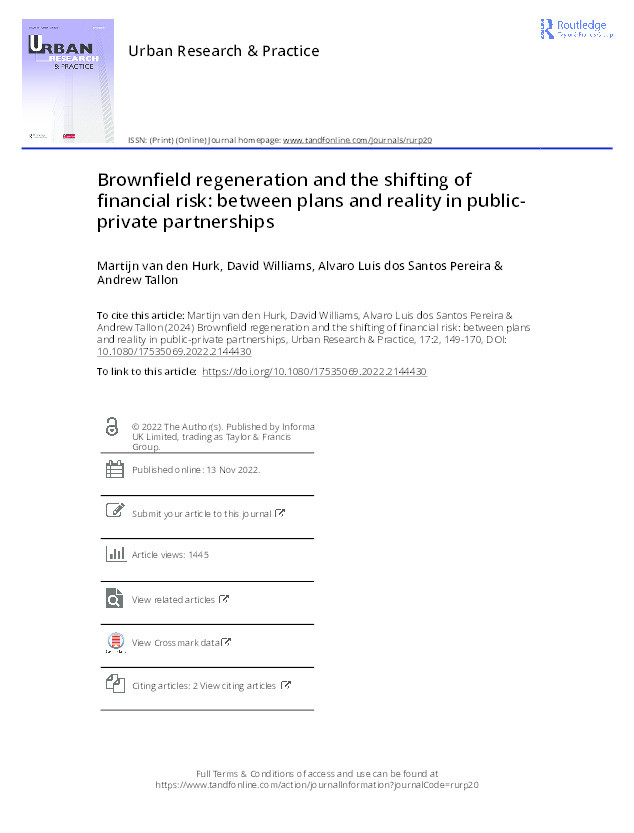 Brownfield regeneration and the shifting of financial risk: Between plans and reality in public-private partnerships Thumbnail