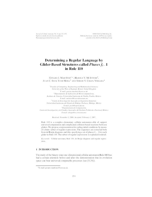 Determining a regular language by glider-based structures called phases fi_1 in Rule 110 Thumbnail