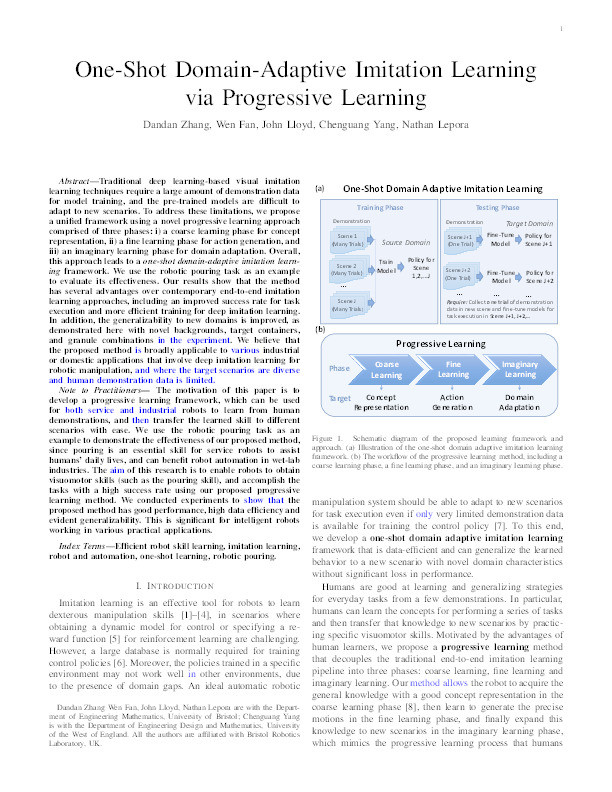 One-shot domain-adaptive imitation learning via progressive learning applied to robotic pouring Thumbnail