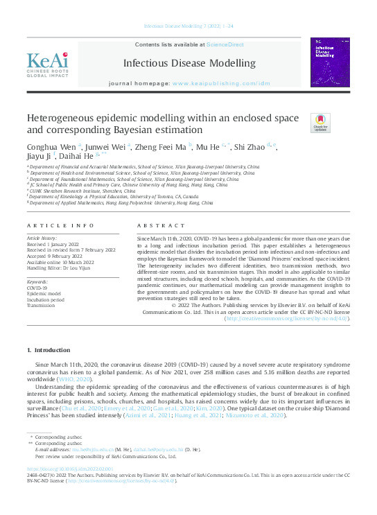 Heterogeneous epidemic modelling within an enclosed space and corresponding Bayesian estimation Thumbnail