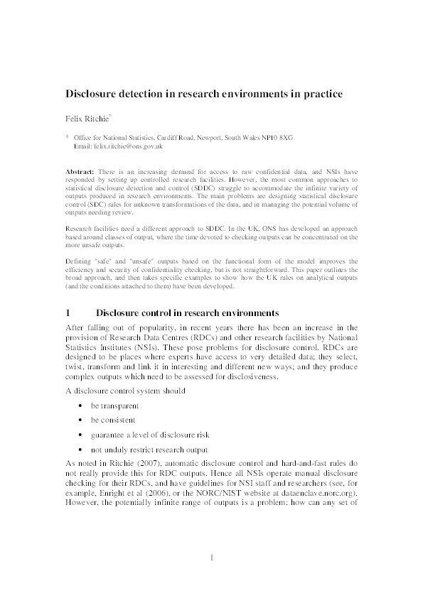 Disclosure detection in research environments in practice Thumbnail