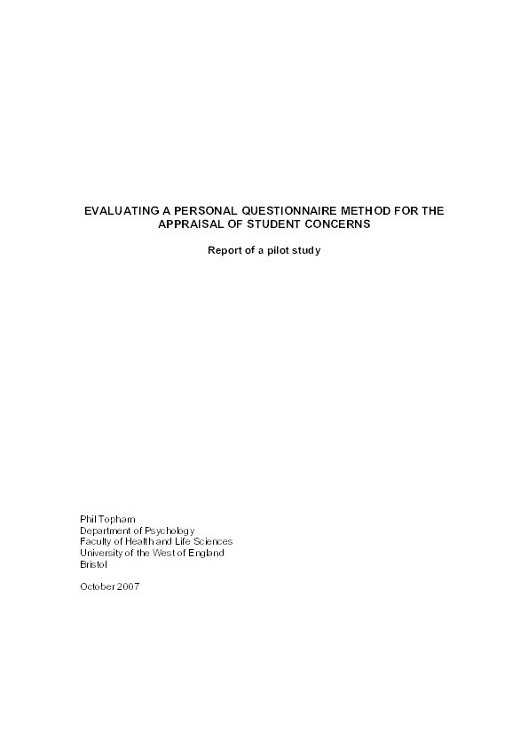 Evaluating a personal questionnaire method for the appraisal of student concerns:  A pilot study Thumbnail