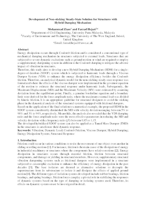 Development of non-sticking steady-state solution for structures with hybrid damping mechanism Thumbnail