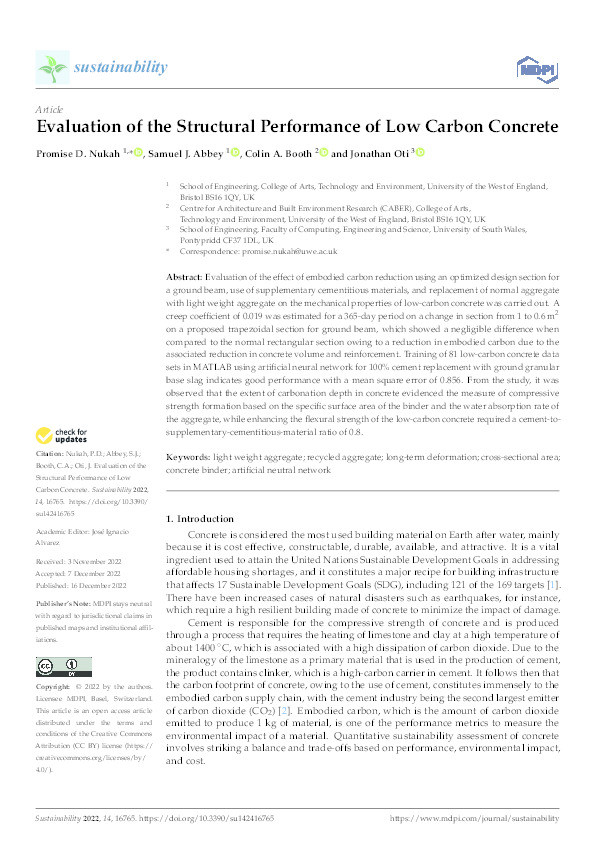 Evaluation of the structural performance of low carbon concrete Thumbnail