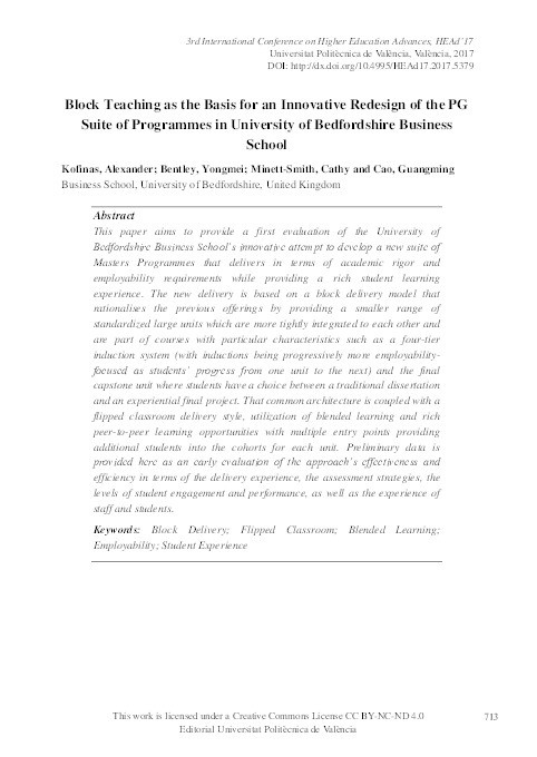 Block teaching as the basis for an innovative redesign of the PG suite of programmes in University of Bedfordshire business school Thumbnail