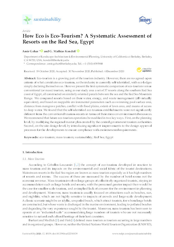 How eco is eco-tourism? A systematic assessment of resorts on the Red Sea, Egypt Thumbnail