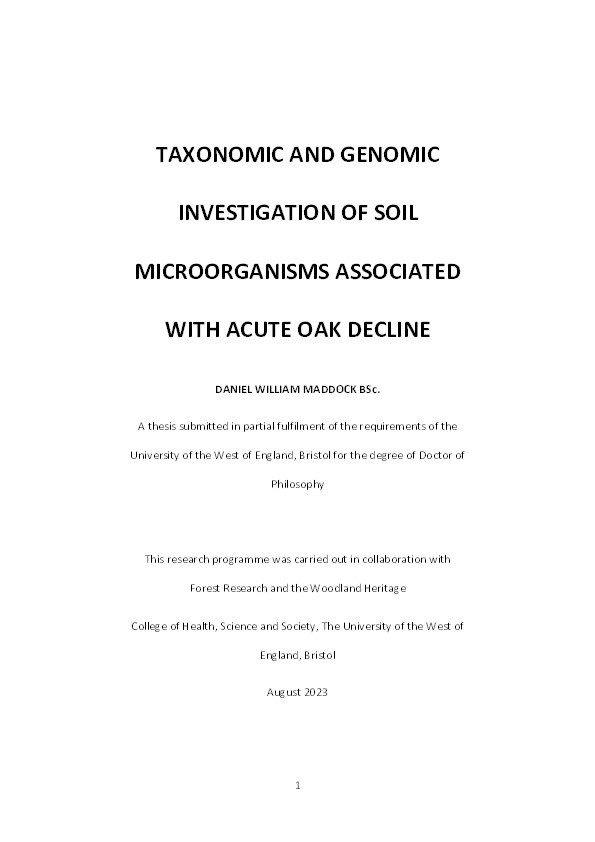 The taxonomic and genomic investigation of soil microorganisms associated with Acute Oak Decline Thumbnail