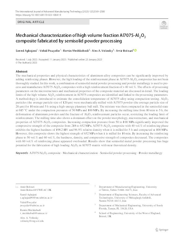 Mechanical characterization of high volume fraction Al7075-Al2O3 composite fabricated by semisolid powder processing Thumbnail