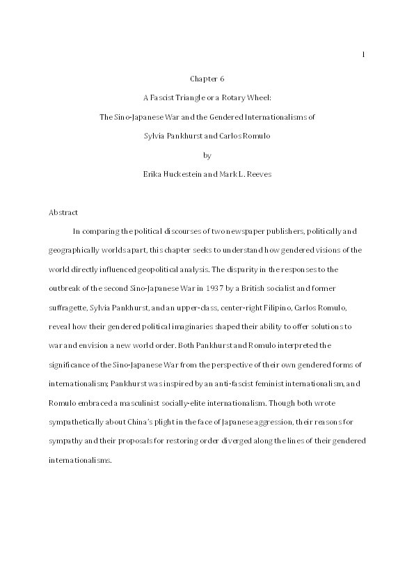 A fascist triangle or a rotary wheel: The Sino-Japanese war and the gendered internationalisms of Sylvia Pankhurst and Carlos Romulo Thumbnail