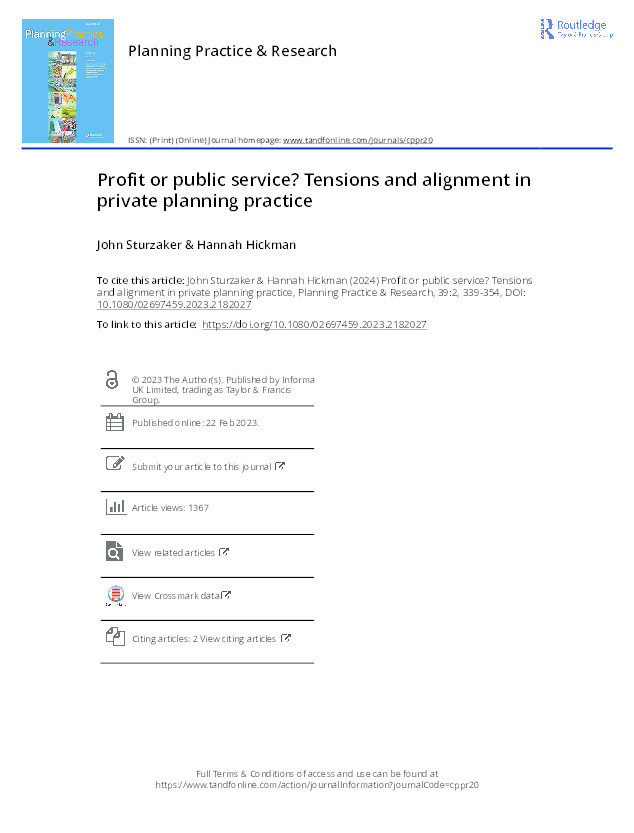 Profit or public service? Tensions and alignment in private planning practice Thumbnail