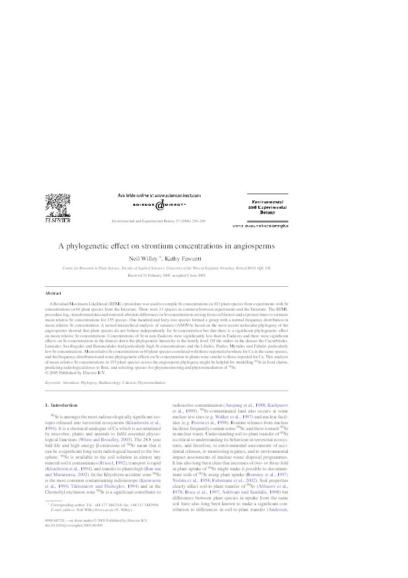 A phylogenetic effect on strontium concentrations in angiosperms Thumbnail