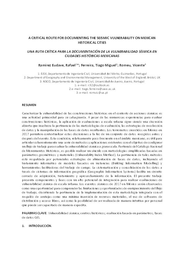 A critical route for documenting the seismic vulnerability on Mexican historical cities on GIS databases Thumbnail