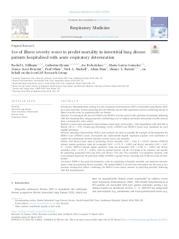 Use of illness severity scores to predict mortality in interstitial lung disease patients hospitalised with acute respiratory deterioration Thumbnail