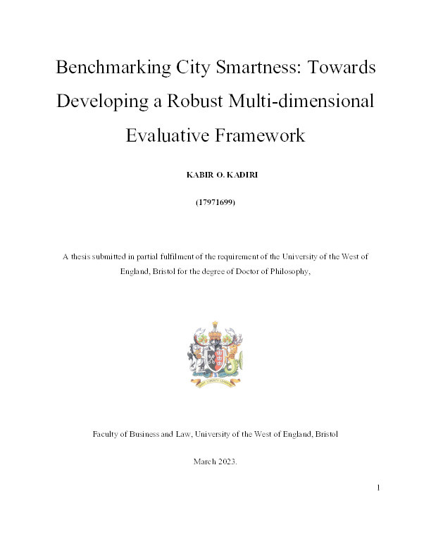 Benchmarking city smartness: Towards developing a robust multi-dimensional evaluative framework Thumbnail