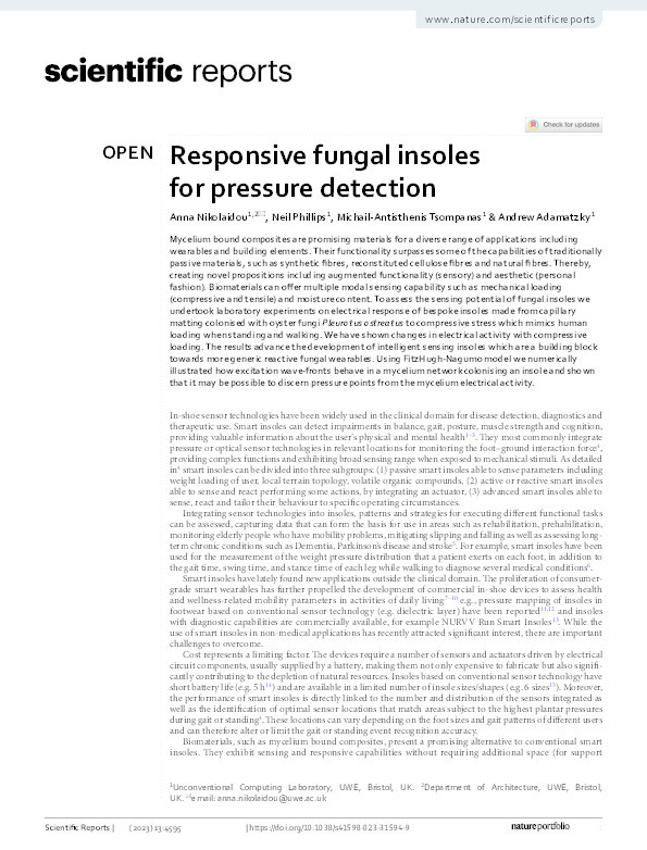 Responsive fungal insoles for pressure detection Thumbnail