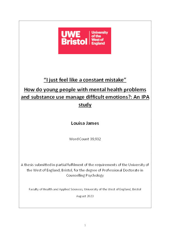 “I just feel like a constant mistake” How do young people with mental health problems and substance use manage difficult emotions?: An IPA study Thumbnail