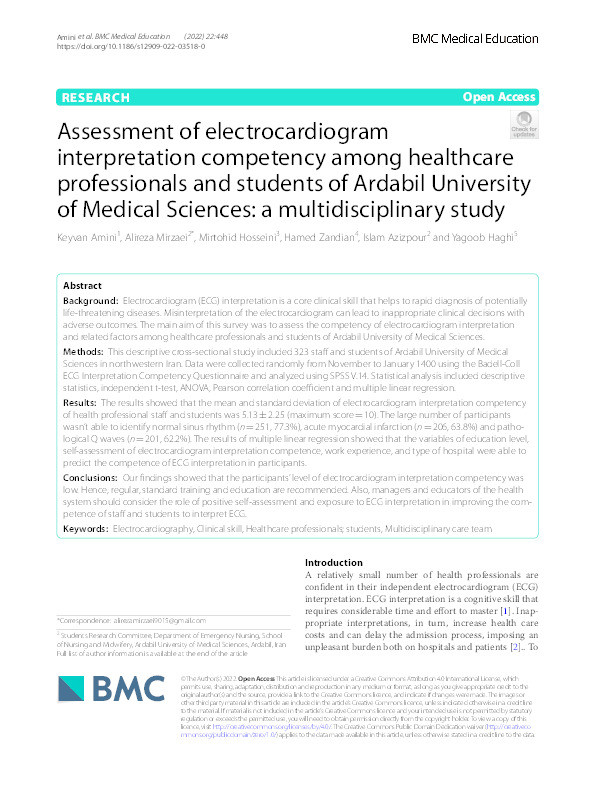 Assessment of electrocardiogram interpretation competency among healthcare professionals and students of Ardabil University of Medical Sciences: A multidisciplinary study Thumbnail