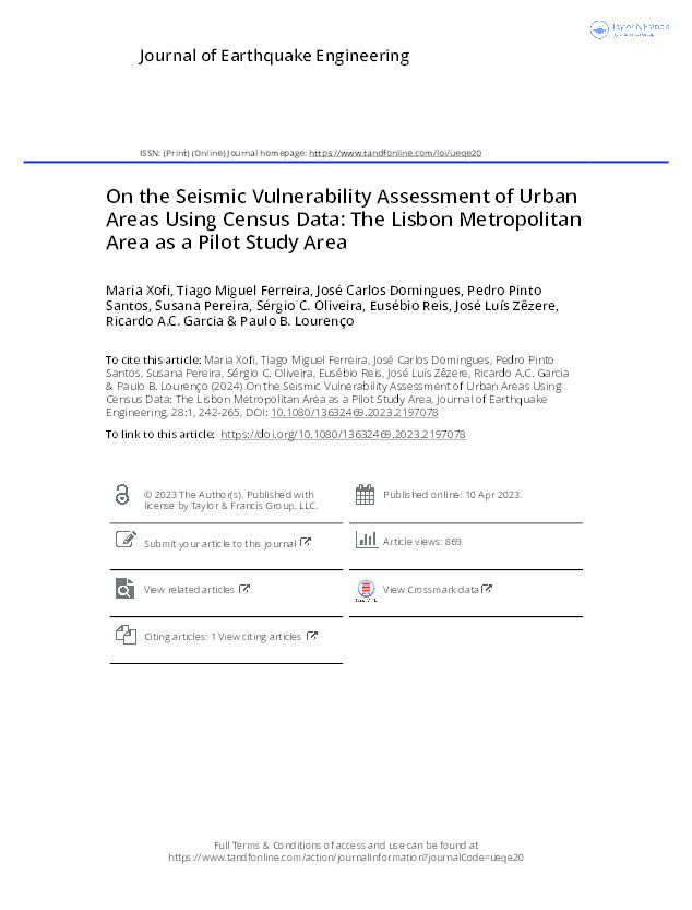 On the seismic vulnerability assessment of urban areas using census data: The Lisbon metropolitan area as a pilot study area Thumbnail