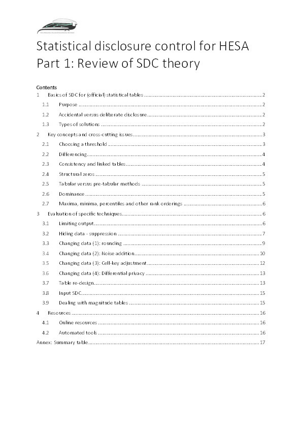 Statistical disclosure control for HESA:   Part 1: Review of SDC theory Thumbnail