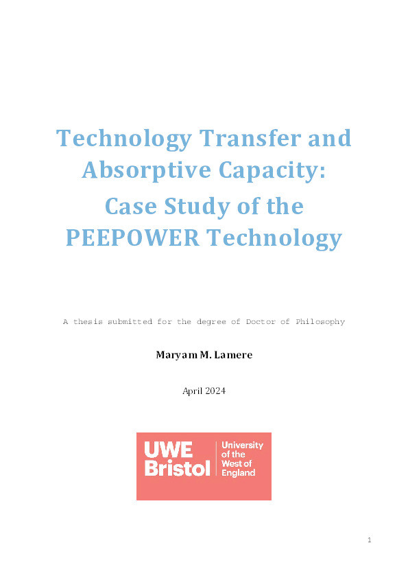 Technology transfer and absorptive capacity: Case study of the PEEPOWER technology Thumbnail