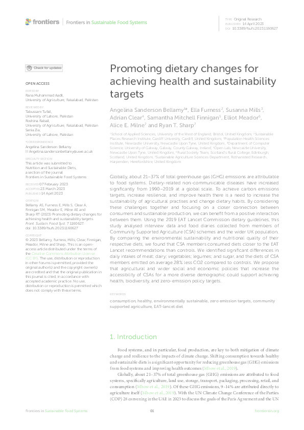 Promoting dietary changes for achieving health and sustainability targets Thumbnail