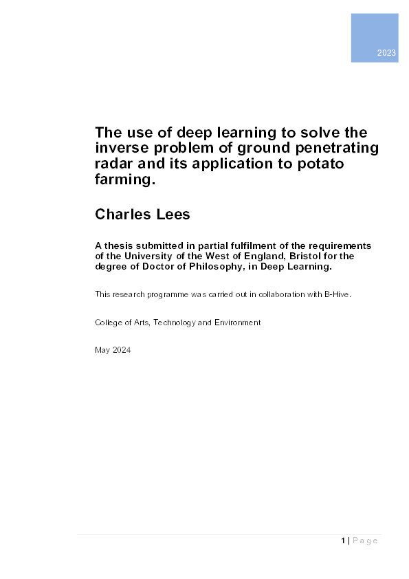 The use of deep learning to solve the inverse problem of ground penetrating radar and its application to potato farming Thumbnail