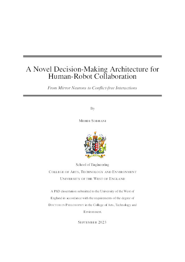 A novel decision-making architecture for human-robot collaboration: From mirror neurons to conflict-free interactions Thumbnail