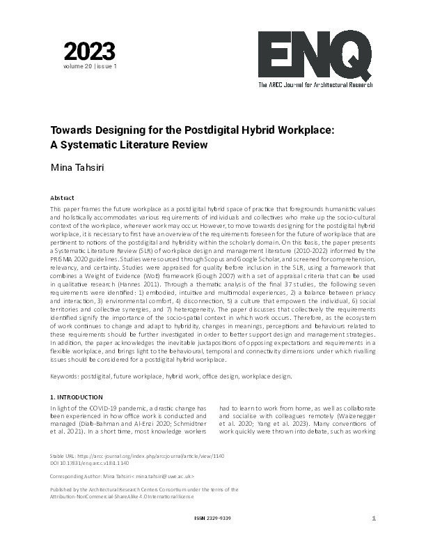 Towards designing for the postdigital hybrid workplace: A systematic literature review Thumbnail