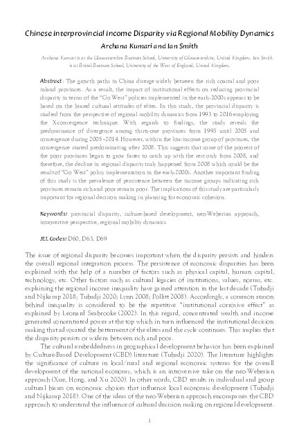 Chinese interprovincial income disparity via regional mobility dynamics Thumbnail