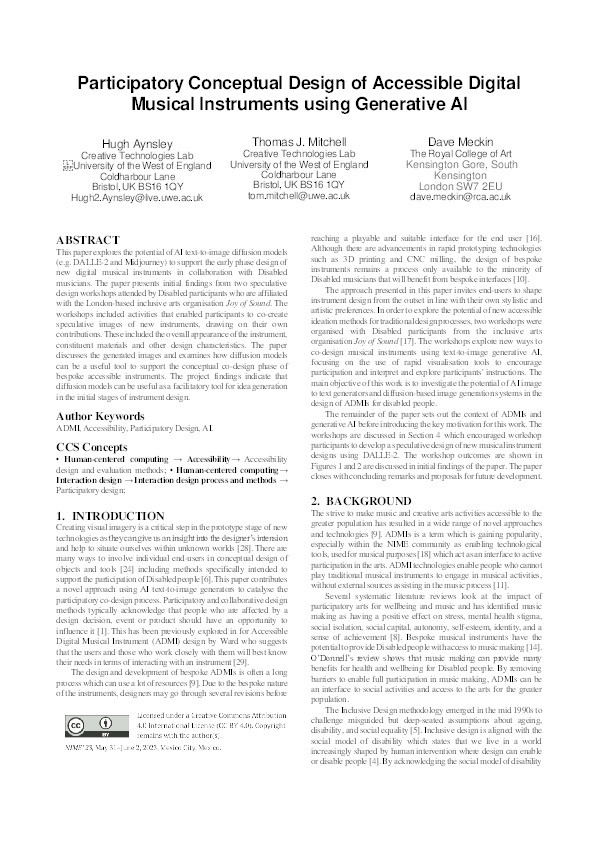 Participatory conceptual design of accessible digital musical instruments using generative AI Thumbnail