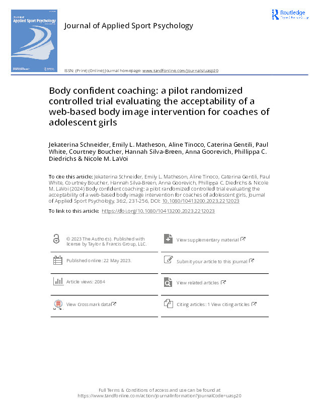 Body confident coaching: A pilot randomized controlled trial evaluating the acceptability of a web-based body image intervention for coaches of adolescent girls Thumbnail