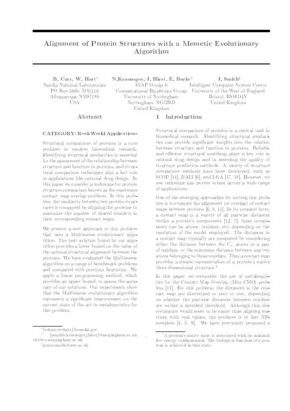 Alignment of protein structures with a memetic evolutionary algorithm Thumbnail