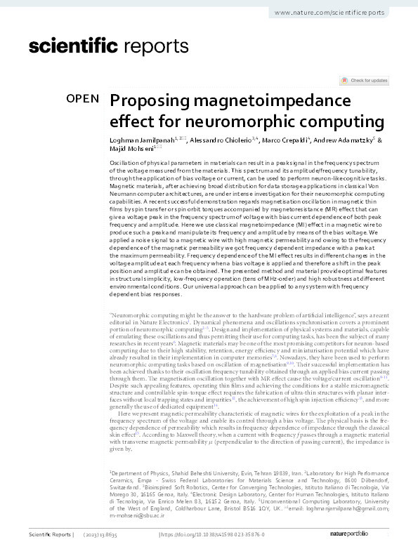 Proposing magnetoimpedance effect for neuromorphic computing Thumbnail