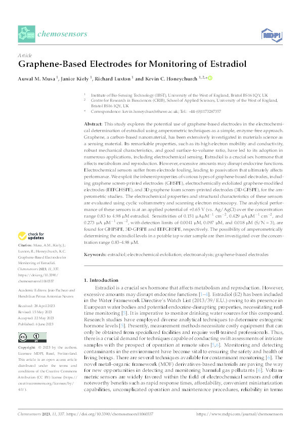 Graphene-based electrodes for monitoring of Estradiol Thumbnail