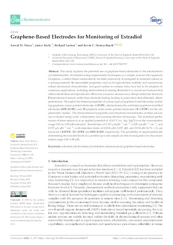 Graphene-based electrodes for monitoring of Estradiol Thumbnail