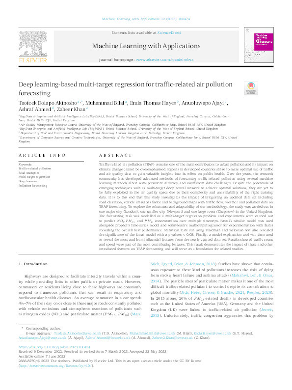 Deep learning-based multi-target regression for traffic-related air pollution forecasting Thumbnail