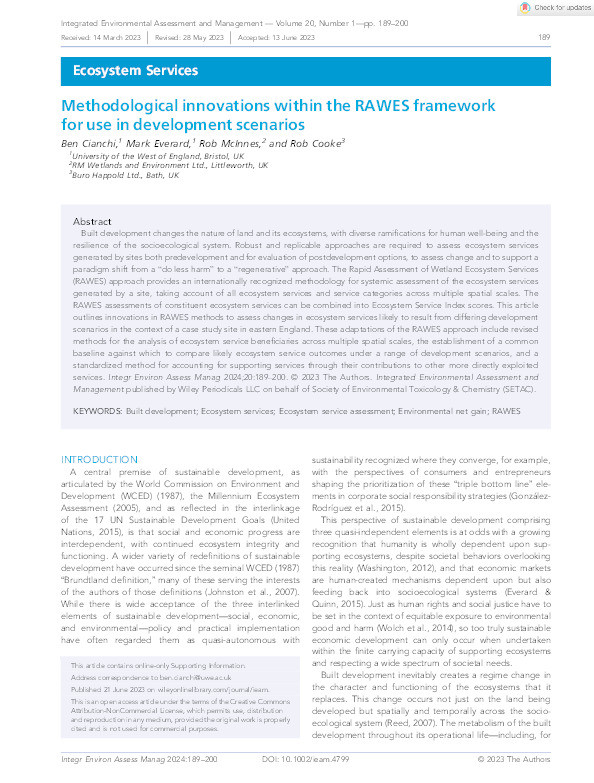 Methodological innovations within the RAWES framework for use in development scenarios Thumbnail