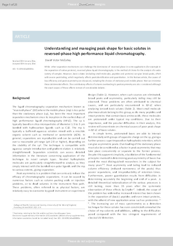 Understanding and managing peak shape for basic solutes in reversed-phase high performance liquid chromatography Thumbnail