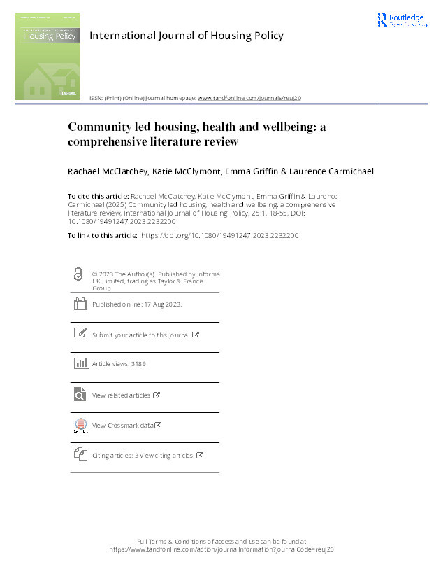 Community led housing, health and wellbeing: a comprehensive literature review Thumbnail