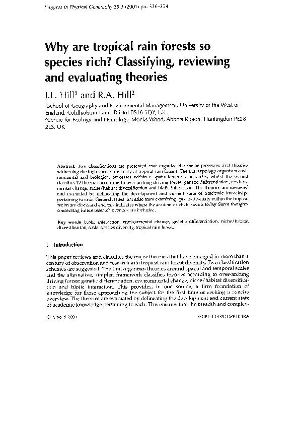 Why are tropical rain forests so species rich? Classifying, reviewing and evaluating theories Thumbnail