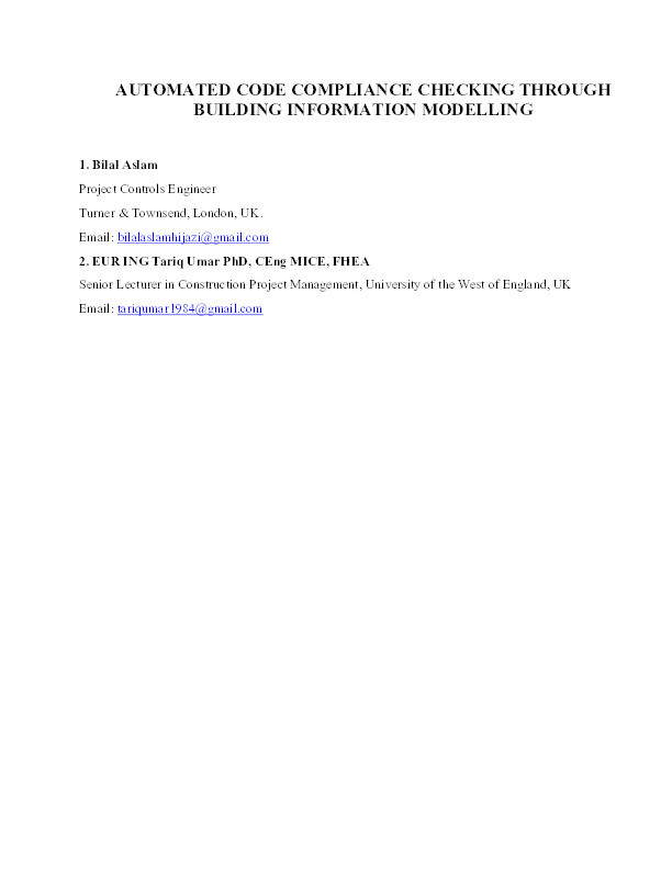 Automated code compliance checking through building information modelling Thumbnail